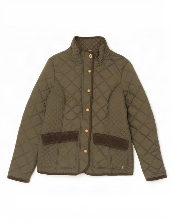 Joules Womens Quilted Jacket UK 12 Medium Khaki Cotton