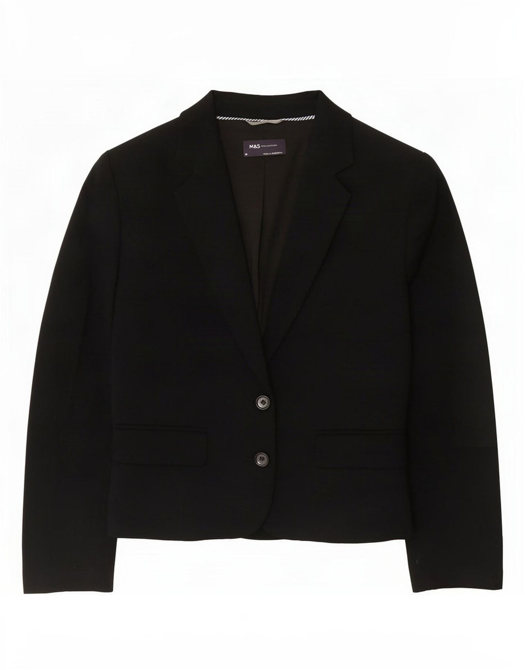 Marks & Spencer Womens 2 Button Blazer Jacket UK 14 Medium Black Polyester