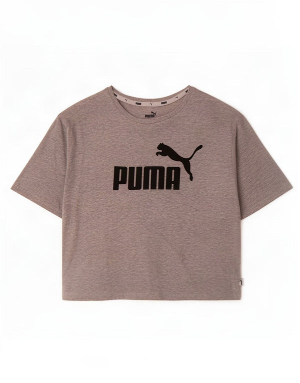 Puma Womens Crop Graphic T-Shirt Top UK 12 Medium Grey Flecked Cotton