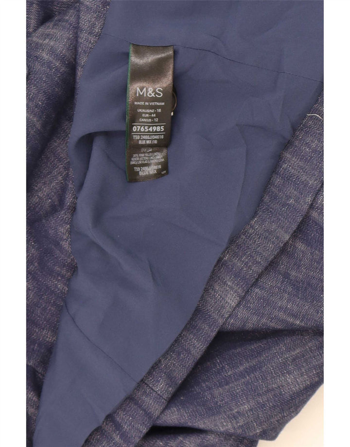 Marks & Spencer Womens 2 Button Blazer Jacket UK 16 Large Navy Blue Cotton