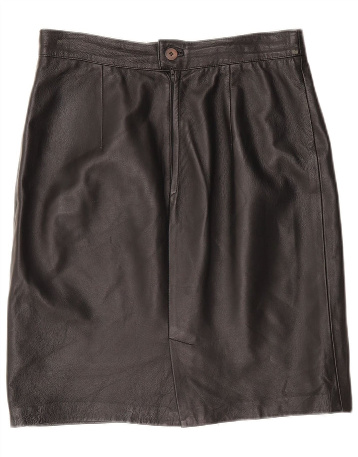 Vintage Womens Leather Skirt IT 46 Large W32  Black Leather