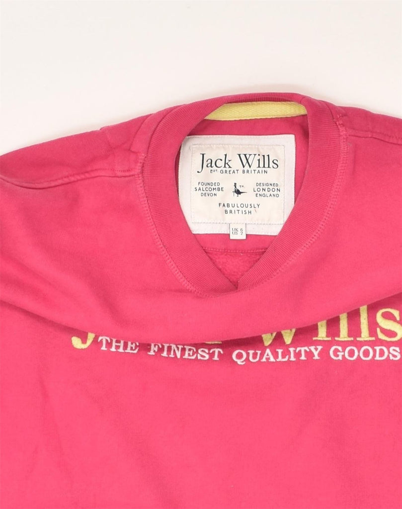 JACK WILLS Womens Graphic Sweatshirt Jumper UK 6 XS  Pink Cotton | Vintage Jack Wills | Thrift | Second-Hand Jack Wills | Used Clothing | Messina Hembry 