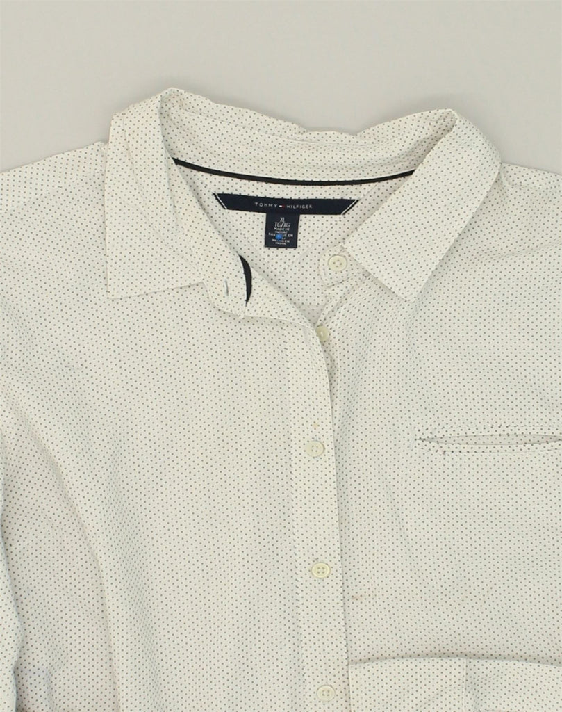 TOMMY HILFIGER Womens Shirt UK 18 XL White Polka Dot Cotton | Vintage Tommy Hilfiger | Thrift | Second-Hand Tommy Hilfiger | Used Clothing | Messina Hembry 