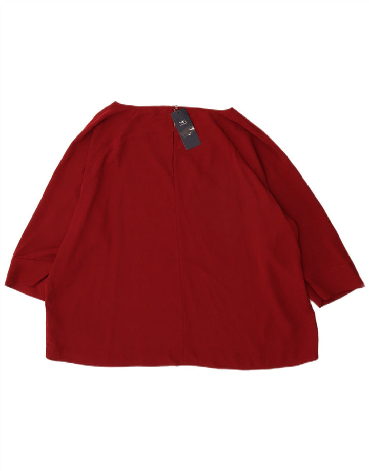 Marks & Spencer Womens 3/4 Sleeve Blouse Top UK 22 2XL Burgundy Polyester