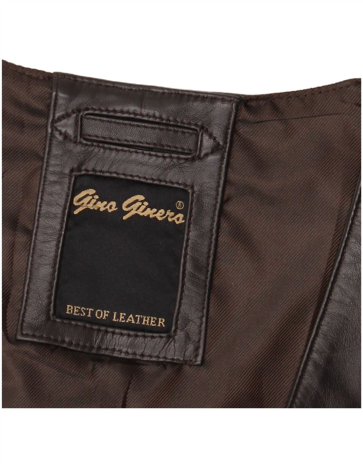 Vintage Mens Leather Waistcoat 2XL Brown Leather