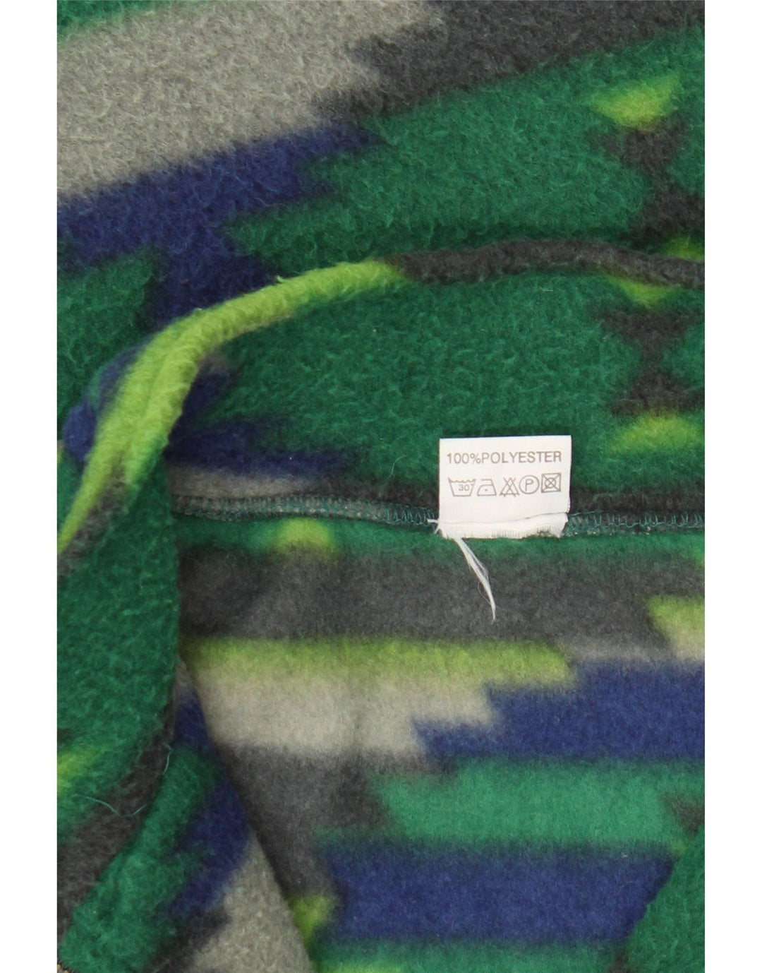 Vintage Mens Zip Neck Fleece Jumper Large Green Geometric Polyester