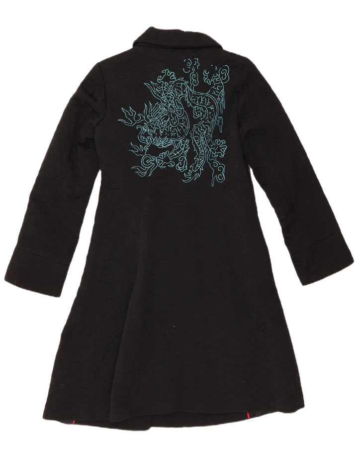 Desigual Womens Overcoat EU 40 Medium Black Geometric Cotton