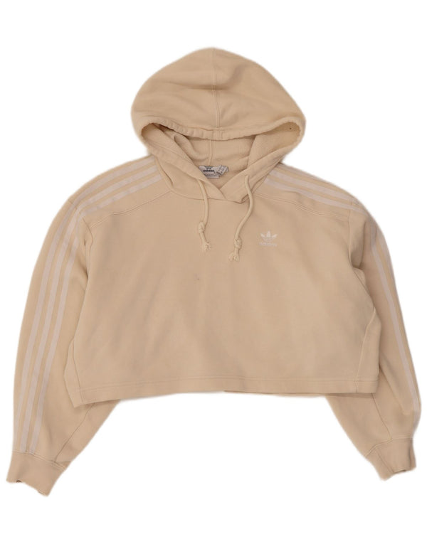 Adidas Womens Crop Oversized Hoodie Jumper UK 6 XS Beige Cotton