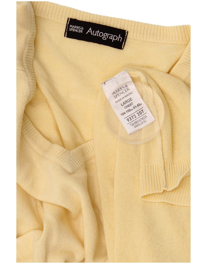 Marks & Spencer Mens Autograph V-Neck Jumper Sweater Large Yellow Acrylic