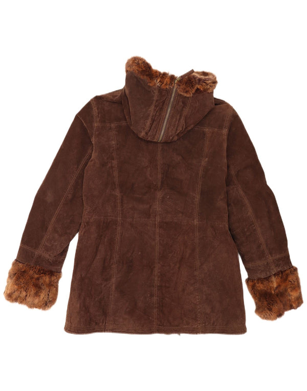 Conbipel Womens Hooded Suede Jacket IT 46 Large Brown Leather