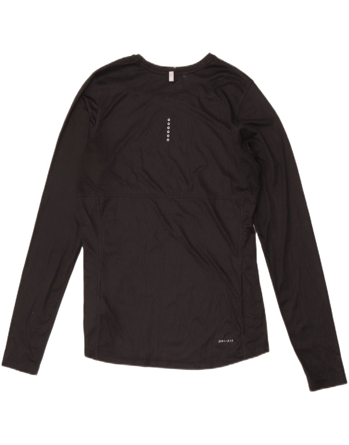 NIKE Womens Dri Fit Top Long Sleeve UK 12 Medium Black Polyester