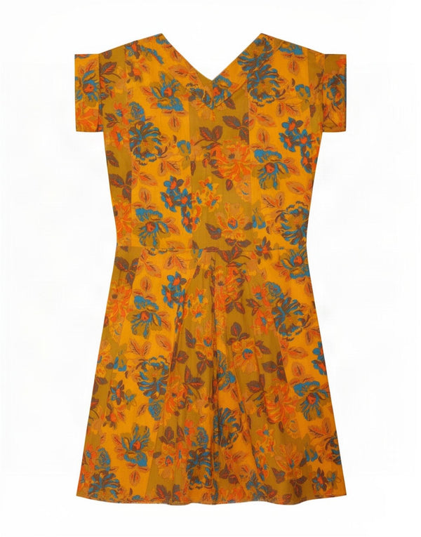 Vintage Womens A-Line Dress UK 16 Large Yellow Floral