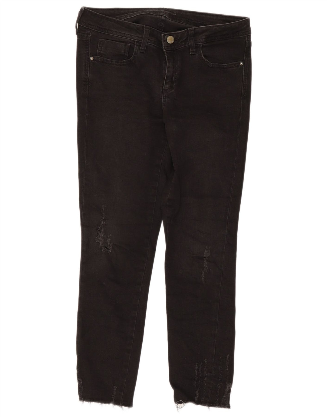 Zara Womens Distressed Slim Jeans EU 38 Small W28 L26 Black Cotton