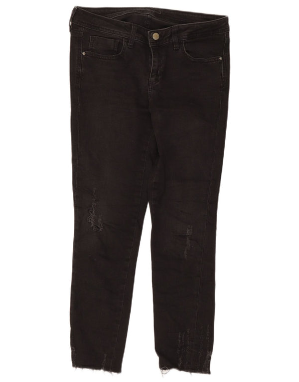 Zara Womens Distressed Slim Jeans EU 38 Small W28 L26 Black Cotton