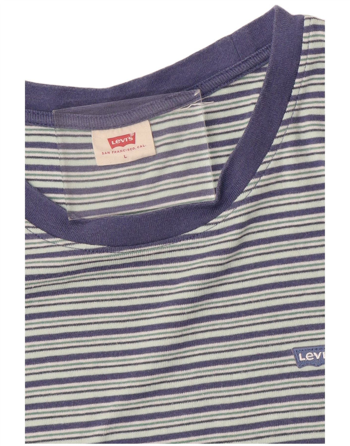 LEVI'S Womens T-Shirt Top UK 14 Large Blue Striped