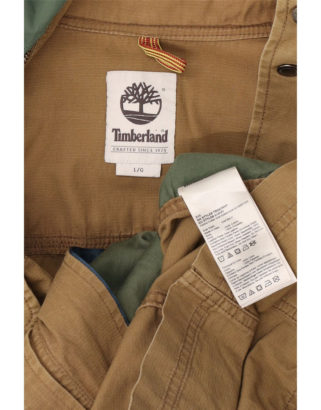Timberland Mens Hooded Utility Jacket UK 40 Large Beige Cotton