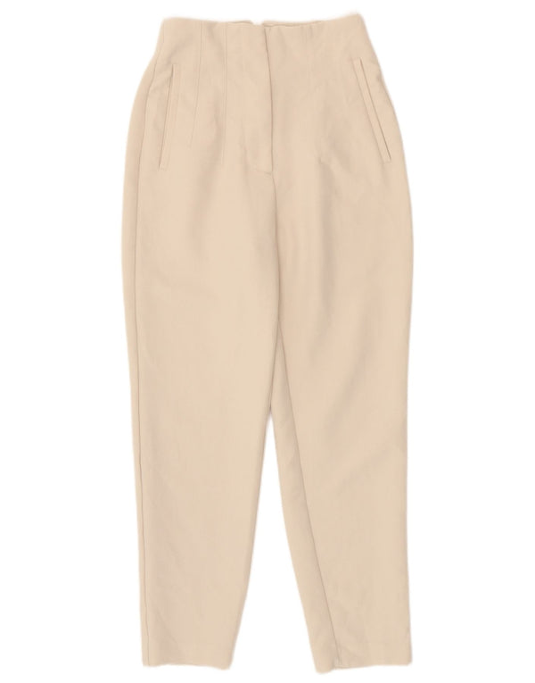Zara Womens High Waist Tapered Suit Trousers XS W24 L26 Beige Polyester