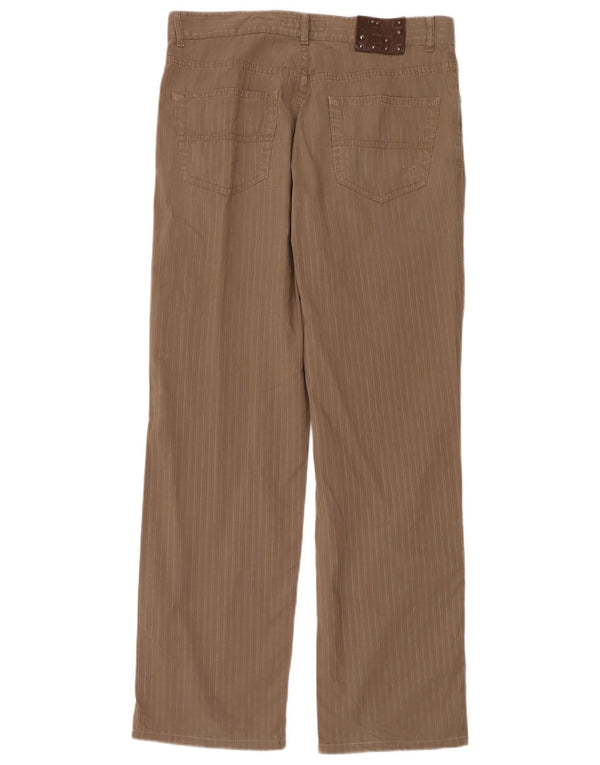 Trussardi Mens Straight Casual Trousers W34 L32 Brown Pinstripe Cotton
