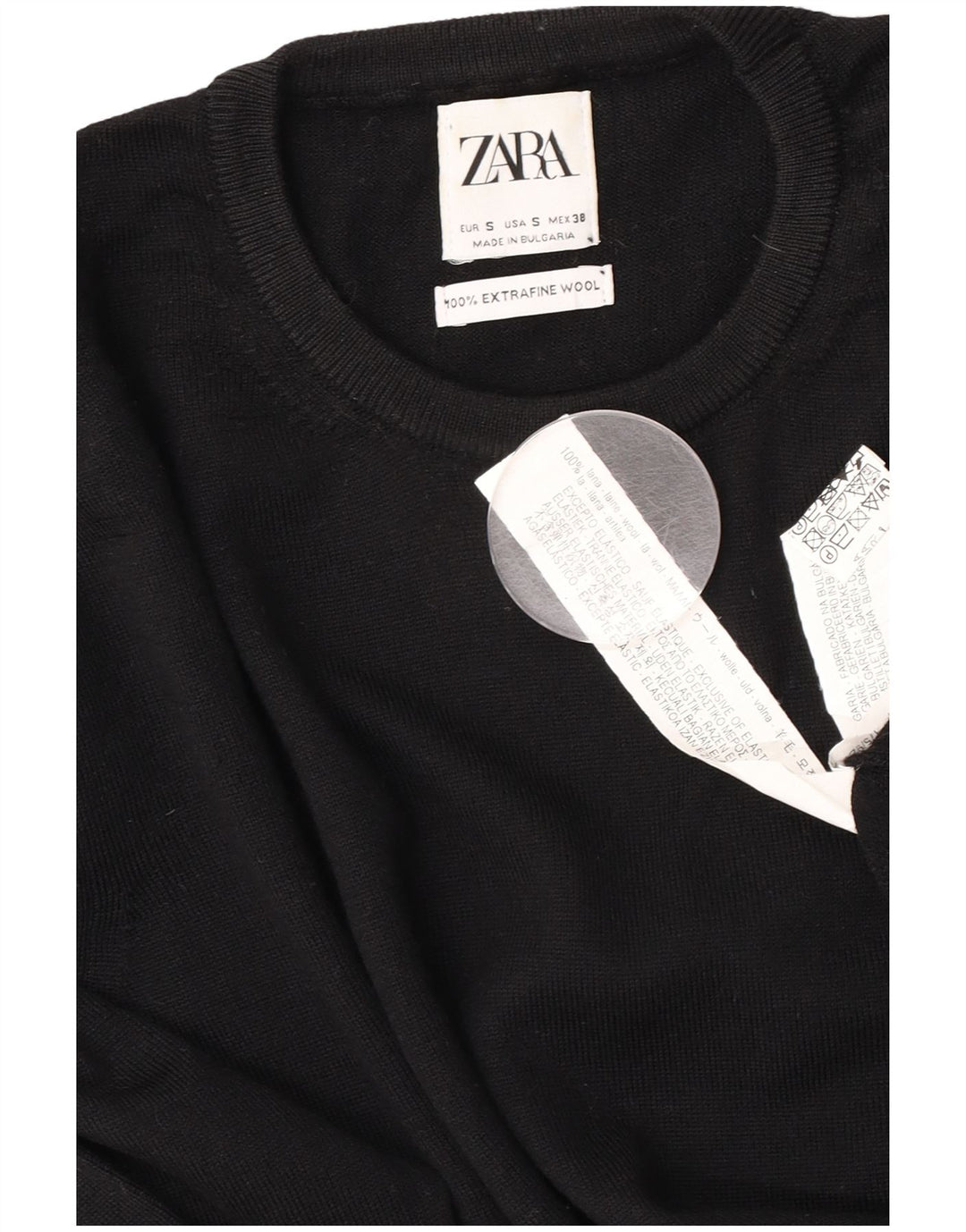 Zara Mens Crew Neck Jumper Sweater Small Black Wool