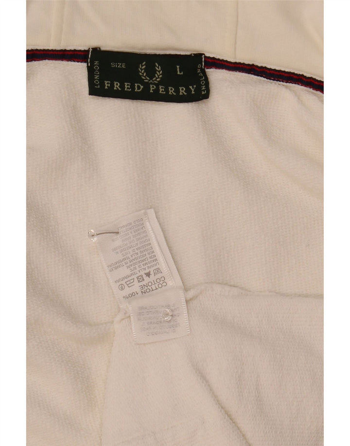 Fred Perry Mens Zip Hoodie Sweater Large White Cotton