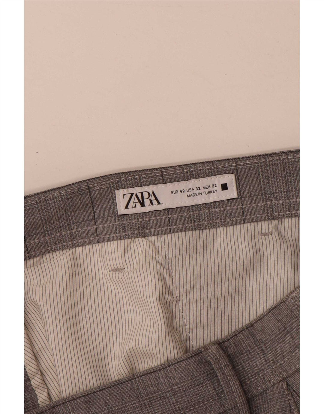 Zara Mens Slim Chino Trousers EU 42 Large W32 L30 Grey Check Polyester