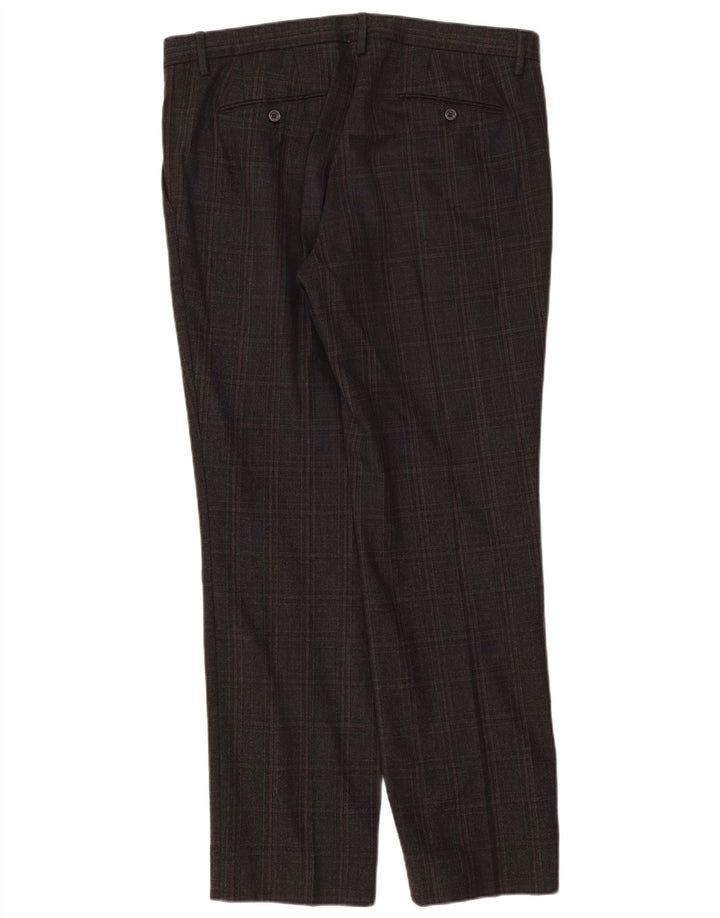 Trussardi Mens Straight Suit Trousers W36 L33 Grey Check Wool