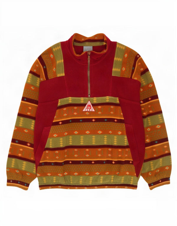 Vintage Mens Zip Neck Fleece Jumper XL Multicoloured Geometric