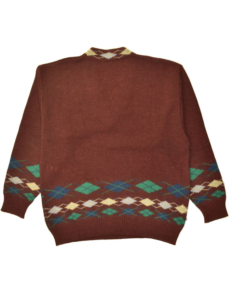 CACHAREL Mens V-Neck Jumper Sweater IT 54 XL Brown Argyle/Diamond Wool | Vintage Cacharel | Thrift | Second-Hand Cacharel | Used Clothing | Messina Hembry 