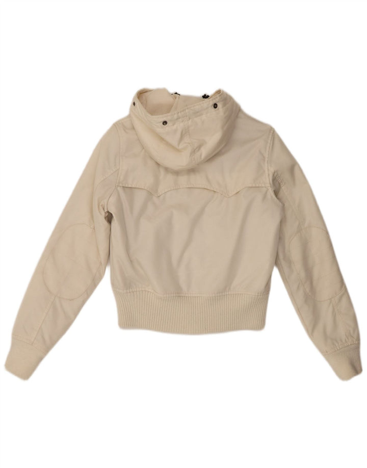 Woolrich Womens Hooded Bomber Jacket UK 10 Small Off White Nylon