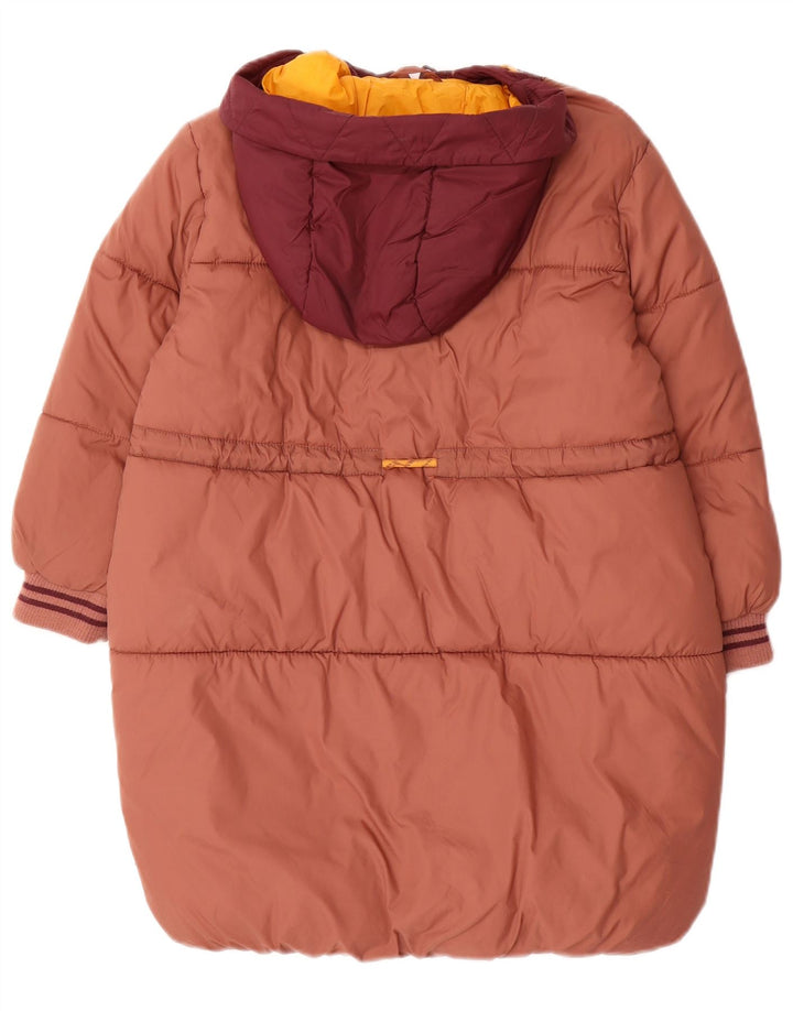 Zara Girls Hooded Padded Jacket 8-9 Years Brown Colourblock Polyamide