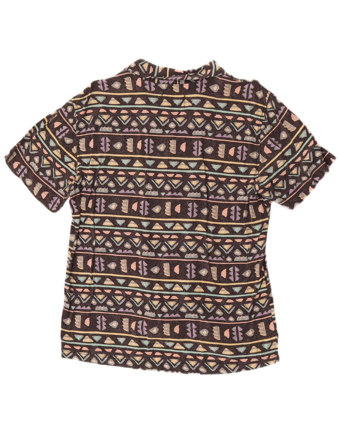Pull & Bear Mens Short Sleeve Shirt Medium Brown Geometric Hawaiian