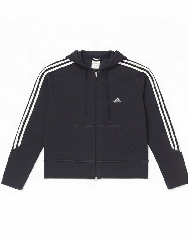 Adidas Womens Zip Hoodie Sweater UK 14 Medium Navy Blue Cotton