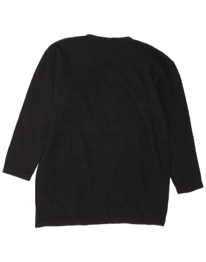 Iceberg Womens Graphic Crew Neck Jumper Sweater UK 16 Large Black Wool