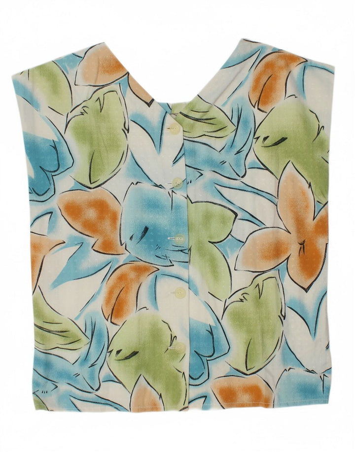 VINTAGE Womens Crop Shirt Blouse UK 14 Medium Multicoloured Floral