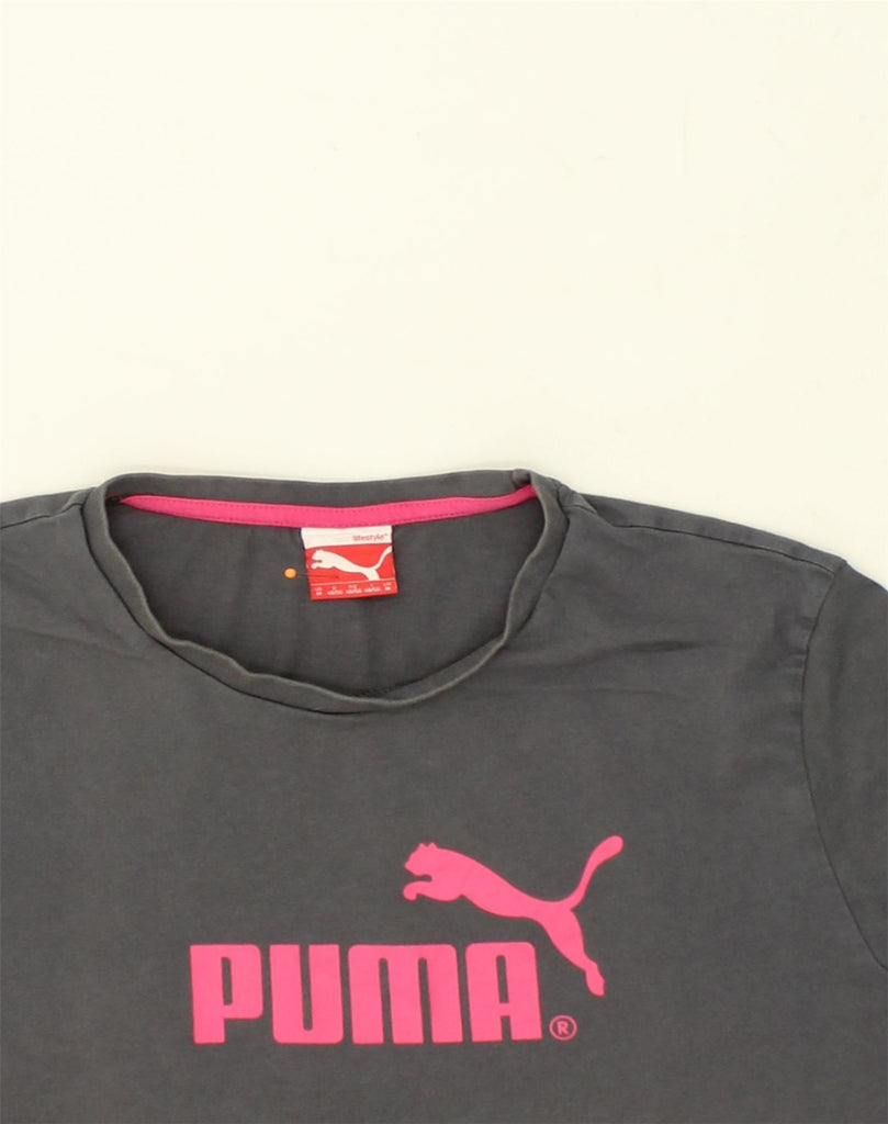 PUMA Womens Graphic T-Shirt Top UK 14 Medium Grey Cotton | Vintage Puma | Thrift | Second-Hand Puma | Used Clothing | Messina Hembry 