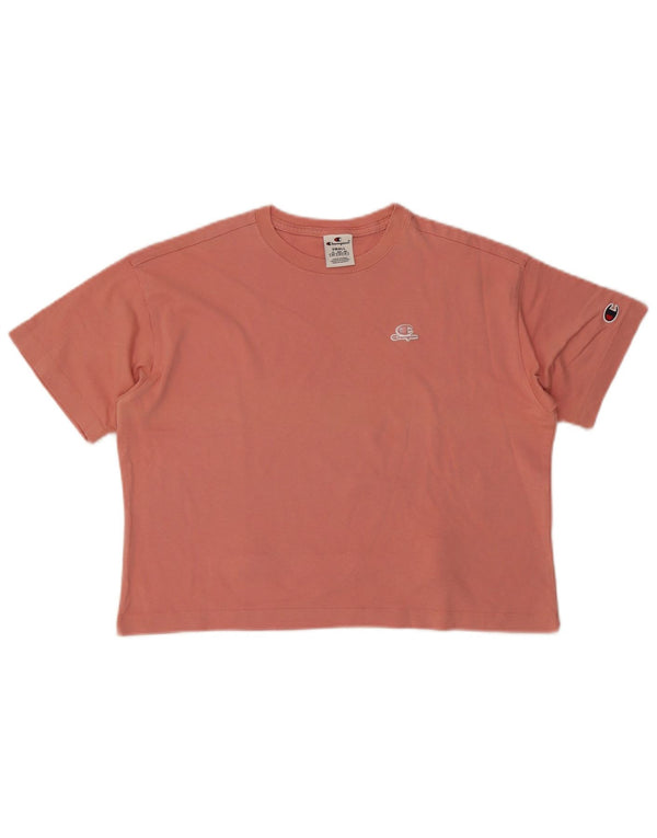 Champion Womens Crop Oversized Graphic T-Shirt Top UK 10 Small Pink Cotton