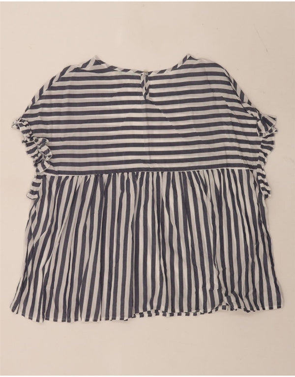 Benetton Womens Oversized Blouse Top UK 16 Large Blue Striped Lyocell