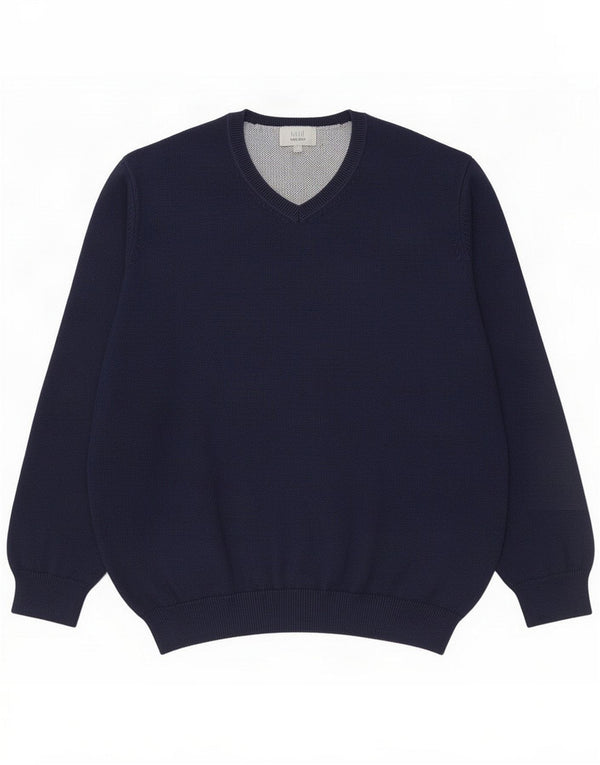 Marks & Spencer Mens Regular Fit V-Neck Jumper Sweater XL Navy Blue Cotton