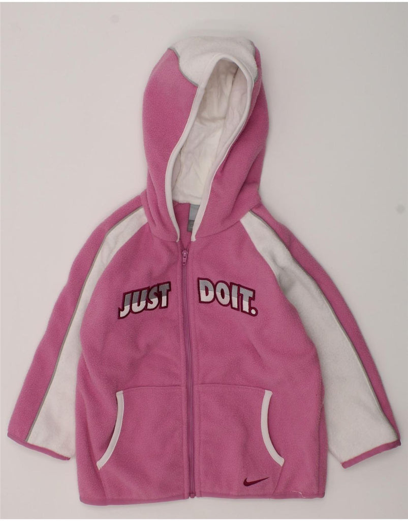 NIKE Girls Hooded Fleece Jacket 2-3 Years Pink Colourblock Polyester | Vintage Nike | Thrift | Second-Hand Nike | Used Clothing | Messina Hembry 