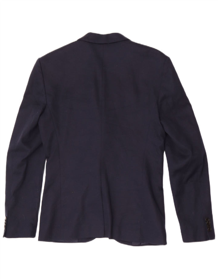 Zara Mens 2 Button Blazer Jacket UK 38 Medium Navy Blue Polyester