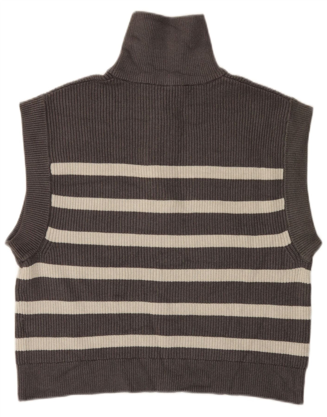 Zara Womens Zip Neck Vest Tank Top UK 14 Medium Grey Striped