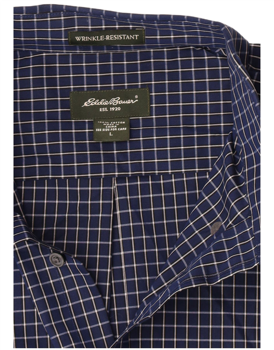 Eddie Bauer Mens Shirt Large Navy Blue Check Cotton