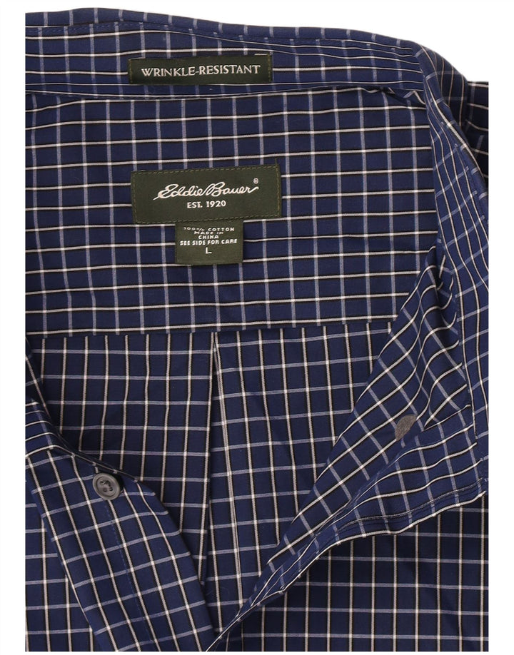 Eddie Bauer Mens Shirt Large Navy Blue Check Cotton