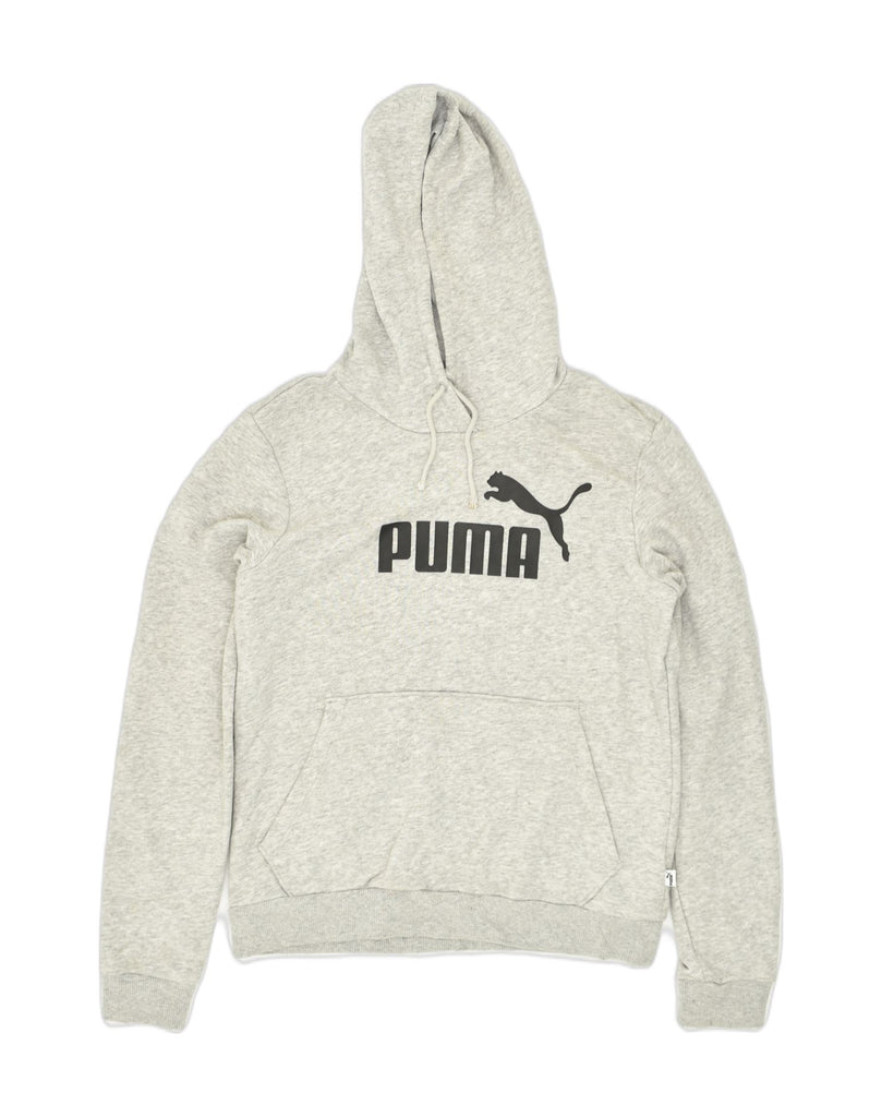 PUMA Womens Graphic Hoodie Jumper UK 12 Medium Grey Cotton | Vintage Puma | Thrift | Second-Hand Puma | Used Clothing | Messina Hembry 