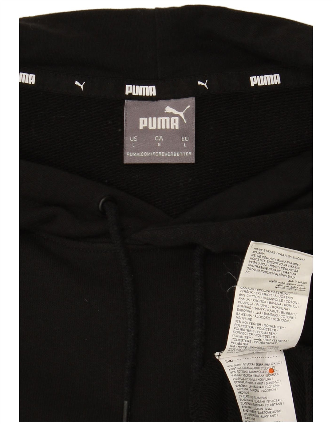 PUMA Mens Hoodie Jumper Large Black Cotton
