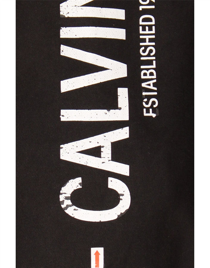 CALVIN KLEIN JEANS Boys Graphic Hoodie Jumper 15-16 Years Black Cotton