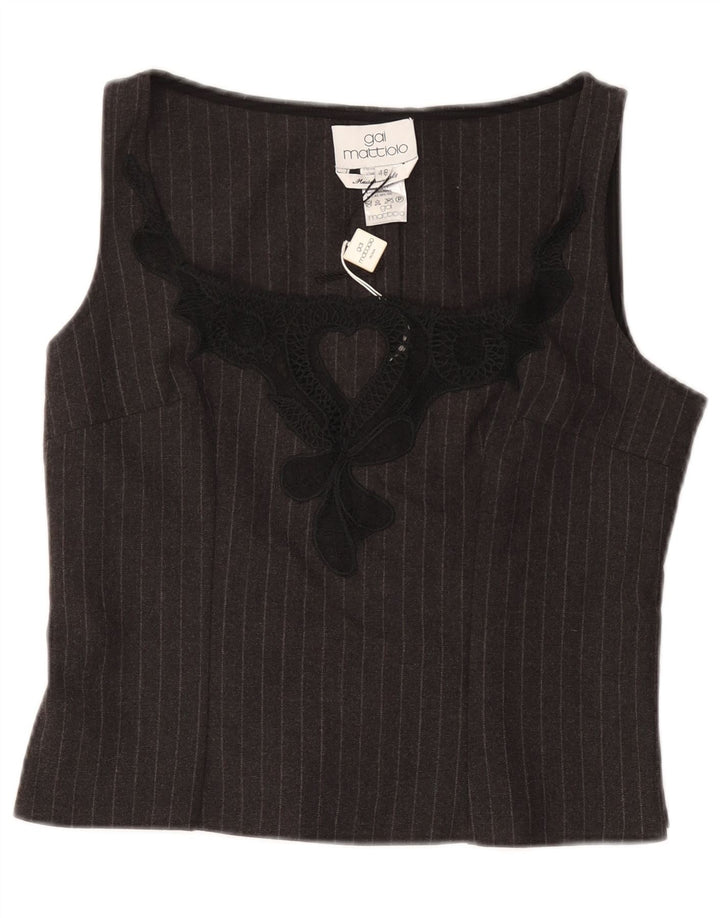 GAI MATTIOLO Womens Crop Sleeveless Blouse Top IT 48 XL Grey Pinstripe