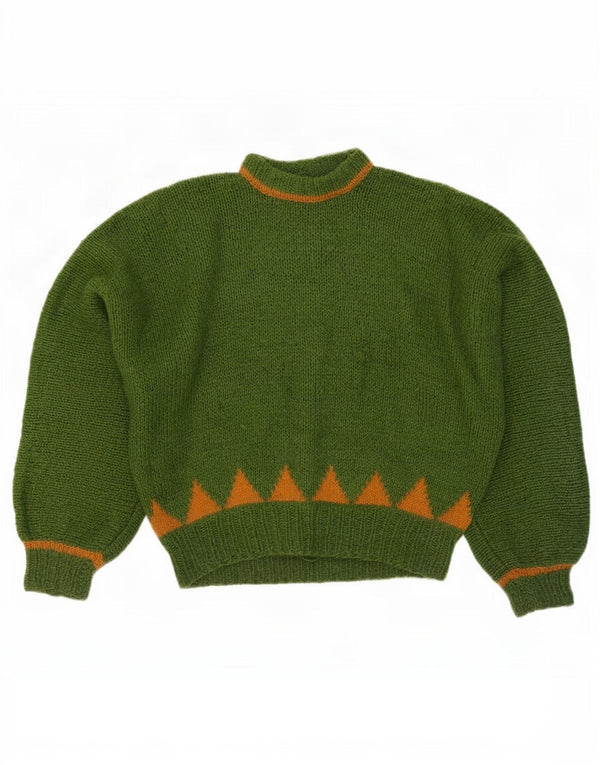 Vintage Womens Turtle Neck Jumper Sweater UK 14 Large Green Geometric