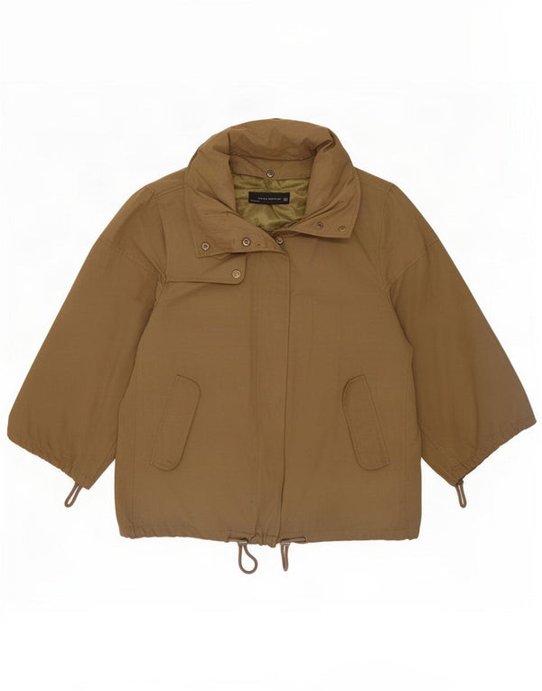 Zara Womens 3/4 Sleeve Hooded Bomber Jacket UK 16 Large Khaki Polyester
