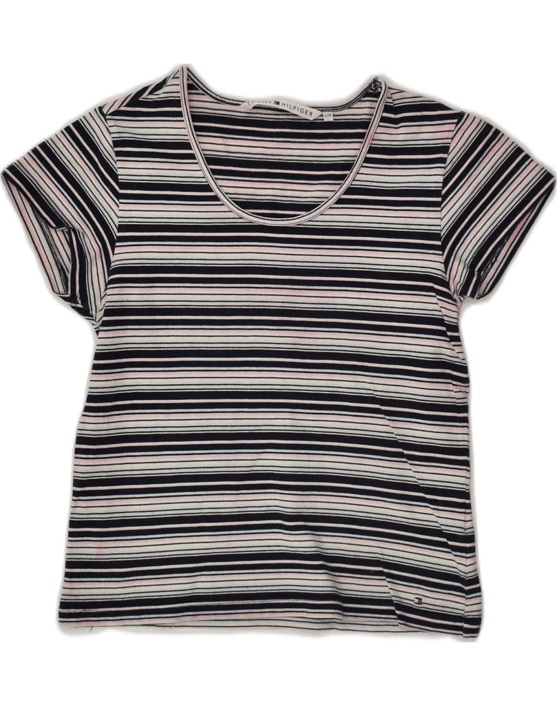 TOMMY HILFIGER Womens T-Shirt Top UK 14 Large Multicoloured Striped Cotton | Vintage Tommy Hilfiger | Thrift | Second-Hand Tommy Hilfiger | Used Clothing | Messina Hembry 